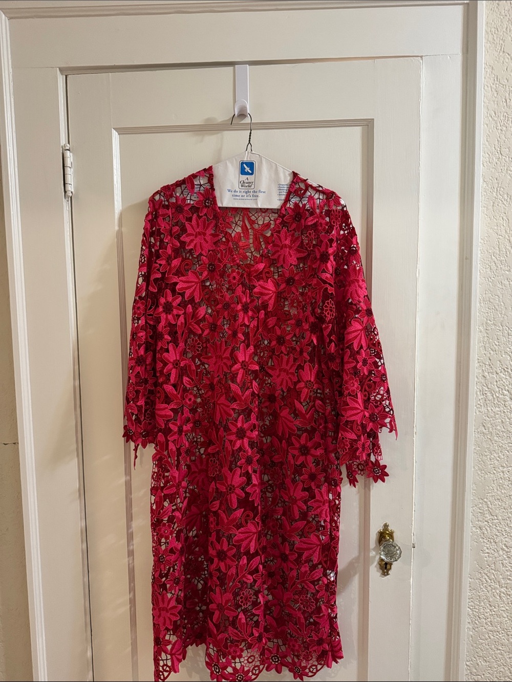 One Size Pomegranate Floral Lace Overlay Swim CoverDress